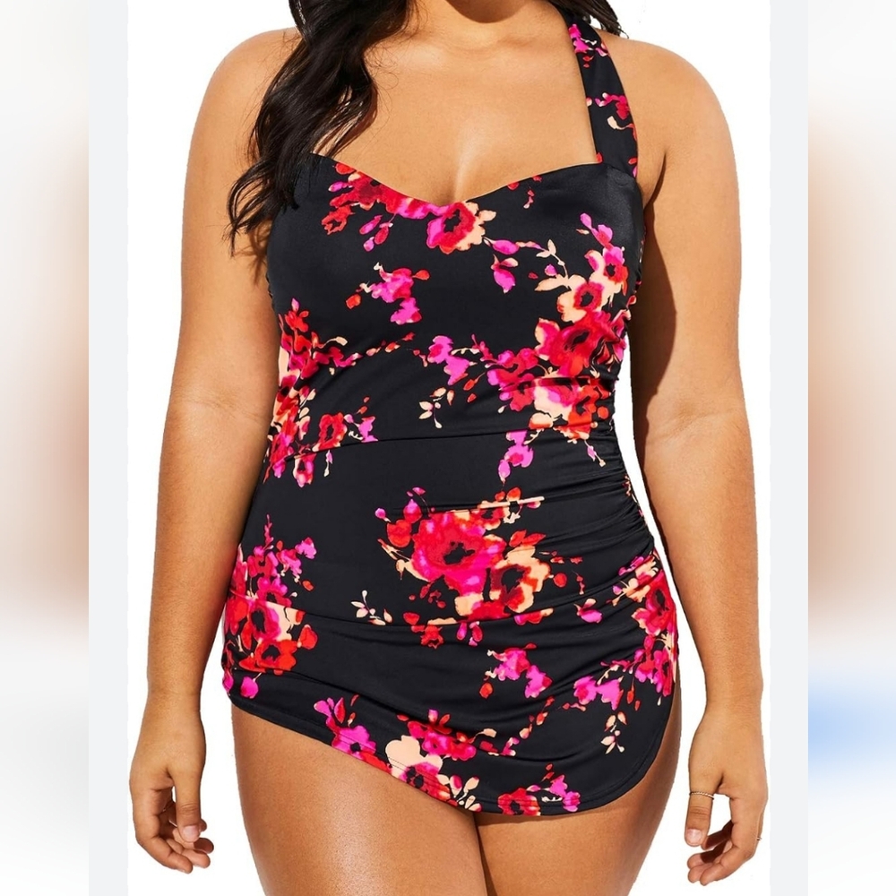 Plus Size 3x 20 Black Floral One piece Swimsuit Womens